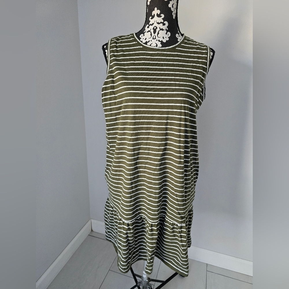 Sonoma Green and White Striped Sleeveless Dress Size XL